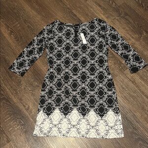 White House Black Market Black and White Long Sleeve Dress